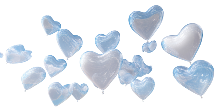 Multiple Heart-Shaped Clear White Balloons Drifting in the Air