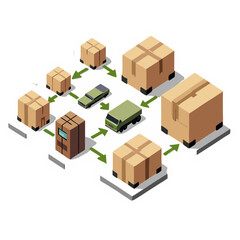 Fototapeta premium Isometric Logistics and Delivery Network with Boxes and Vehicles