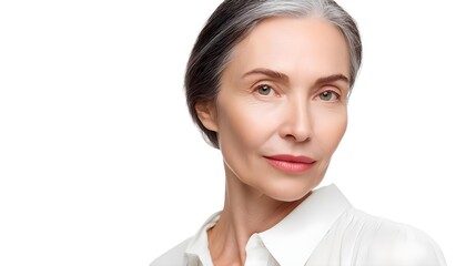 High-Resolution Portrait of Mature Woman with Natural Lighting and Minimalist Composition for Editorial Use