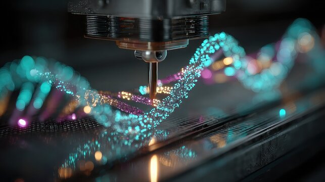 Biotech interface simulates DNA replication, enzymes move in real time as student adjusts environment variables and protein visualization pulses with results