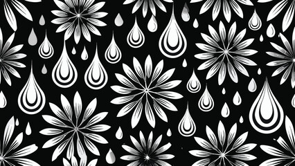 Seamless neo folk art vector pattern with flowers black and white floral design neo folk style
