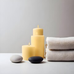 Minimalist Spa & Wellness Decor Composition with Candles and Textured Towels