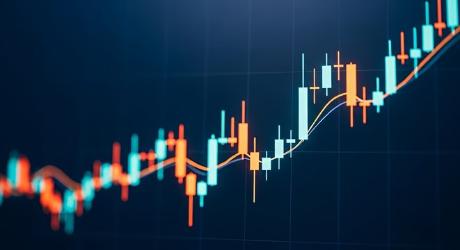 Financial Chart Showing Market Trends with Candlestick Indicators and Moving Averages