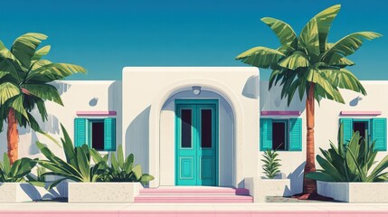 Whimsical, light-filled home with tropical landscaping.