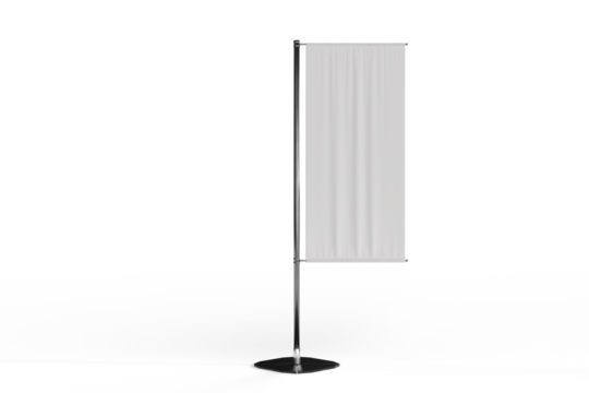 3D Flying Feather Flag Banner Stand Mockup isolated on background. Blank template waving flags on flagpoles for branding, promotion, marketing, advertising, banners, exhibition, event or announcement