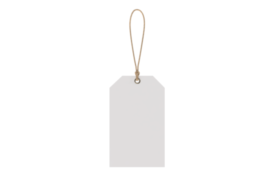 3D blank cardboard paper hang tags, price tags or cloth labels mockup with string isolated on background. Tag realistic template for presents branding, shopping label, wedding tag, gift tag, souvenir