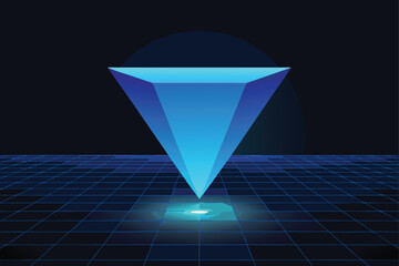 Glowing Triangle on Grid Floor