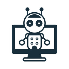Cute Robot Character Emerging from Computer Screen Vector Graphic artificial intelligence