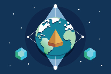 Fototapeta premium Earth Globe with Golden Pyramid Orbit