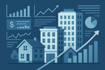 Obraz premium Real estate portfolio analysis with digital property data overlay and investment metrics