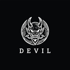 Fierce devil logo with sharp horns and intense expression.