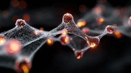 Abstract pattern of autonomous protocol responding to unknown inputs, evolving structure updates logic in creative, unexpected way through glowing nodes