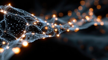 Abstract pattern of autonomous protocol responding to unknown inputs, evolving structure updates logic in creative, unexpected way through glowing nodes