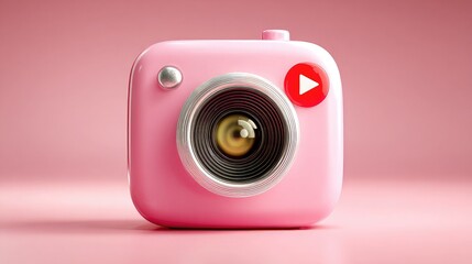 3D live streaming symbol with camera and play icon rendered in minimal design, representing online broadcasts, creator platforms, or digital video content.