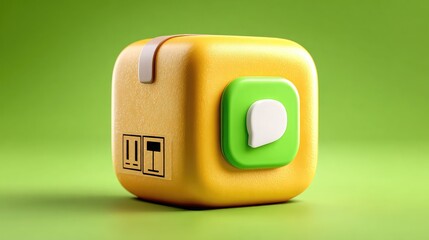 3D cartoon delivery box icon isolated in clean style, symbolizing ecommerce logistics, shipping interface elements, or mobile delivery app icon representation.