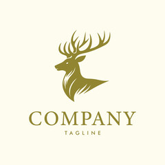 Elegant golden deer head logo with company name