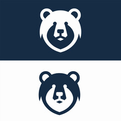 Simple stylized bear head logos in white and dark blue