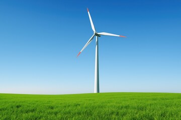 Fototapeta premium Sustainable wind turbine generating clean renewable energy in lush green grassland environment