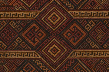 Traditional handwoven textile showcasing intricate geometric patterns in vibrant cultural colors
