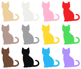 かわいい猫のシルエットイラスト カラフルな12色セット