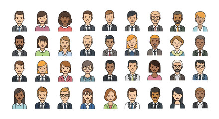 Diverse professional avatars with varied hairstyles and attire people professionals