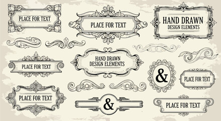 Ornate vintage frames and decorative elements borders