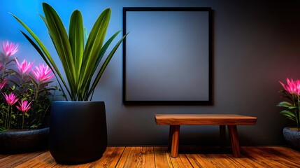 Empty Frame, Plants, Bench
