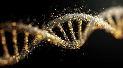 Golden DNA helix on dark background