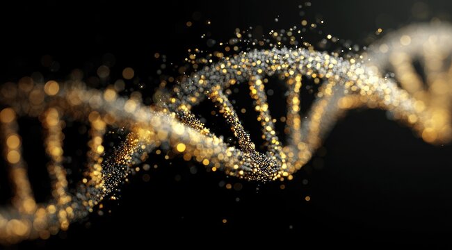 Golden DNA helix on dark background