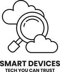 A black and white image of a magnifying glass with a cloud in the background