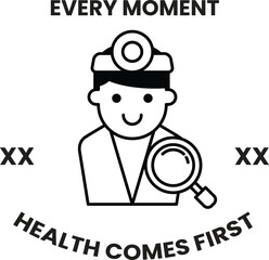 A man in a white lab coat with a magnifying glass is smiling