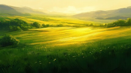 Obraz premium Sunrise over a golden valley, artistic landscape painting