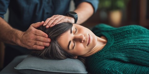 Chiropractor Adjustment concept. Relaxation during a soothing head massage session.