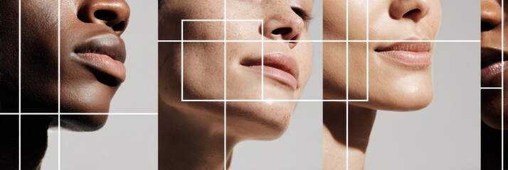 Exploration of Facial Zones With Minimal Background and Clean Grid Design Showcasing Diverse Features and Textures