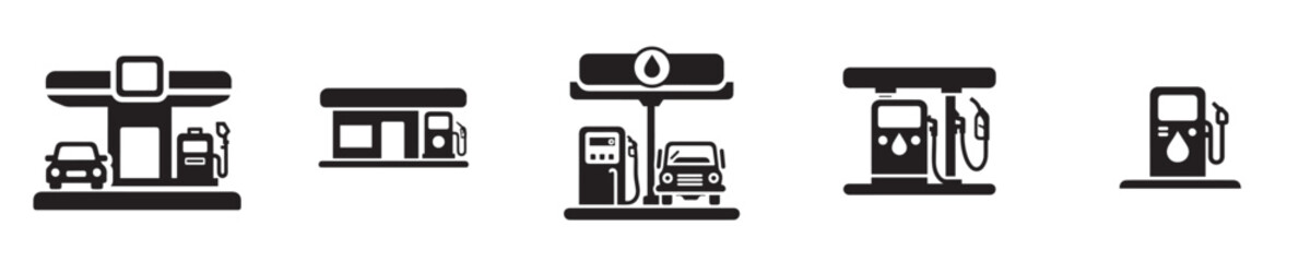 a set of vector gas station silhouettes