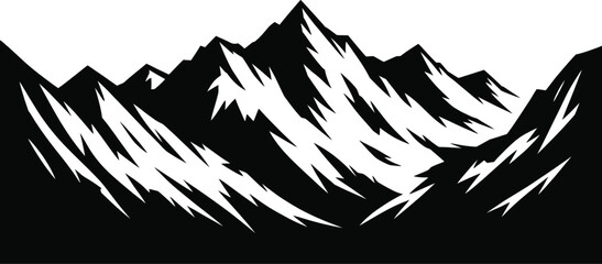 Obraz premium Jagged mountain peaks silhouette mountains black and white