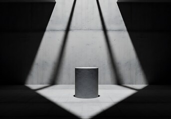 Minimalist presentation stage with dramatic lighting effect on concrete wall