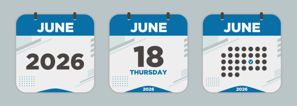 Modern Calendar icon. June. 2026 18 day. The concept of waiting for an important date. Day calendar with date June 18. Cheklist day calendar. Vector illustration
