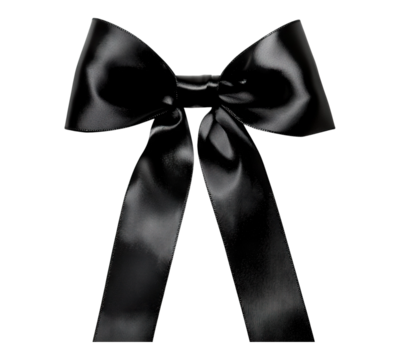 Black ribbon bow isolated on transparent background
