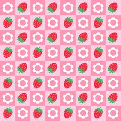 Strawberry Daisy Seamless Pattern