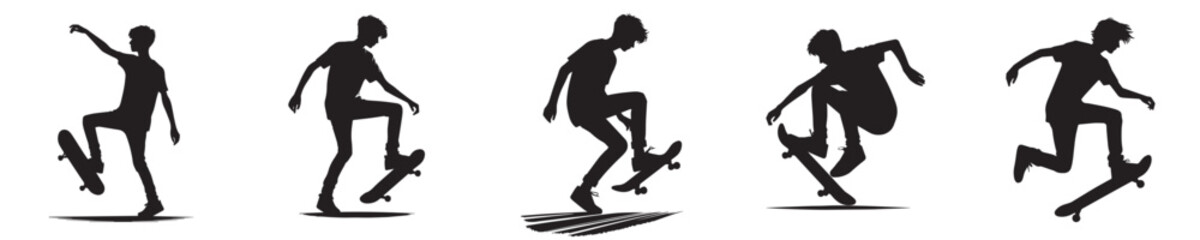 vector of young man playing skateboard silhouette