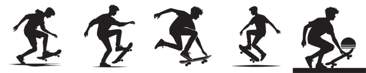 vector of young man playing skateboard silhouette