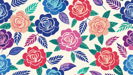 Seamless pattern with roses on dark background Watercolor seamless pattern with pastel and blue rose