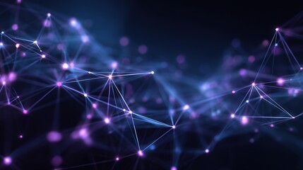 A futuristic 6G network concept featuring glowing digital nodes connected by vibrant beams of light, showcasing a cyberpunk aesthetic in deep blue and neon purple tones.
