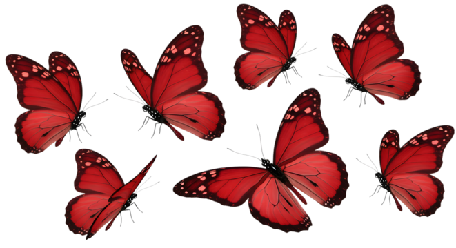 Vibrant Red Butterflies in Flight: Abstract transparent background,  Elegant and Graceful Design, Nature Stock Image. - Powered by Adobe