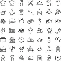 Doodle icon set with hand drawn symbols for web design and illustration including food coffee music business and technology elements