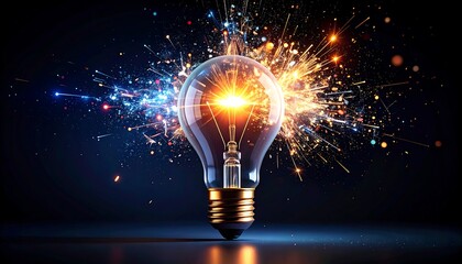 Glowing lightbulb with firework explosion