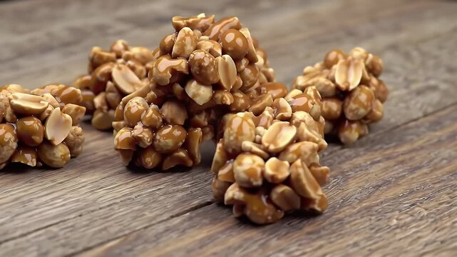 Delicious Peanut Candy P? de Moleque Displayed on Rustic Wooden Table A Close Up Studio Shot of the Traditional Brazilian Sweet Confectionery Snack Perfect for Bakery Pastry Promotion With Gourmet