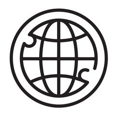 Simple black outline globe icon representing worldwide communication and connectivity