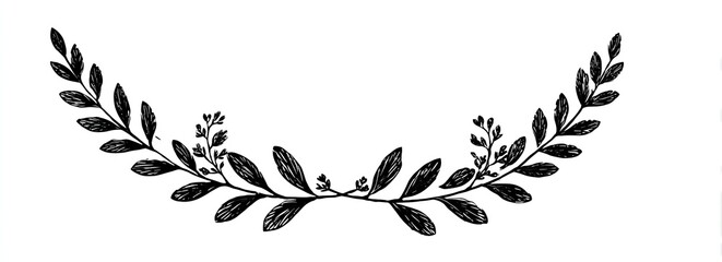 Black and white floral divider, elegant design, isolated background, wedding invitation, design element